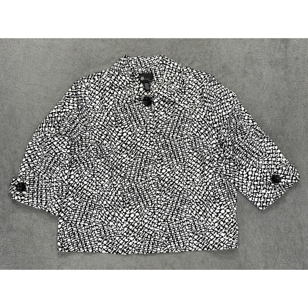 First Option Too Womens Black/White Print 3/4 Sleeves Collared Jacket Size 24W